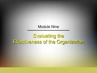 Evaluating the Effectiveness of the Organization