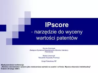IPscore - narzędzie do wyceny wartości patentów