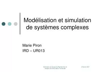 mod lisation et simulation de syst mes complexes