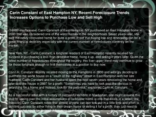 Carin Constant of East Hampton NY, Recent Foreclosure Trends