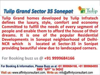 Tulip Grand apartments Sector 35 Sonepat @ 09999684166