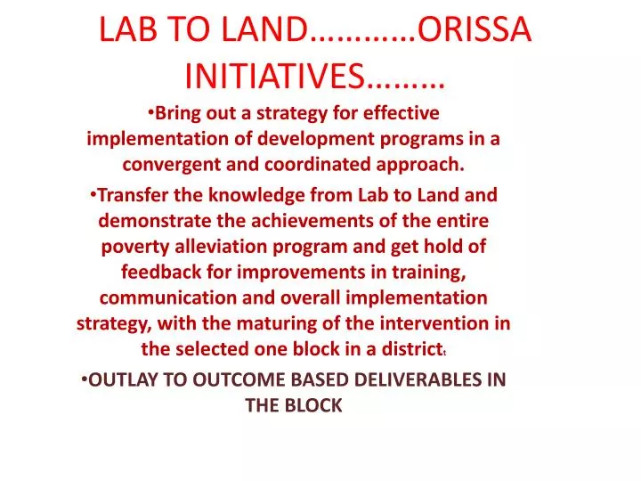 lab to land orissa initiatives