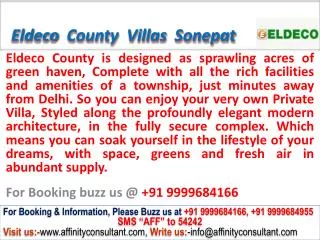 Eldeco County Villas sector 19 Sonepat @ 09999684166