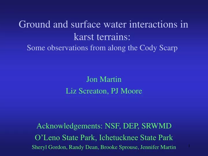 ground and surface water interactions in karst terrains some observations from along the cody scarp