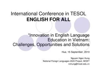 International Conference in TESOL ENGLISH FOR ALL