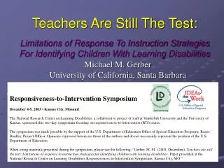 Teachers Are Still The Test: Limitations of Response To Instruction Strategies For Identifying Children With Learning Di