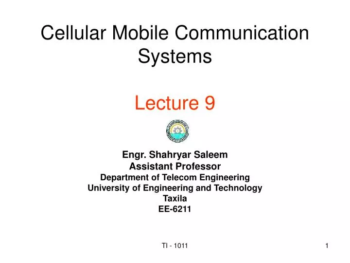 cellular mobile communication systems lecture 9