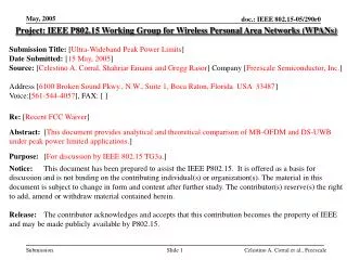 Project: IEEE P802.15 Working Group for Wireless Personal Area Networks (WPANs) Submission Title: [ Ultra-Wideband Peak