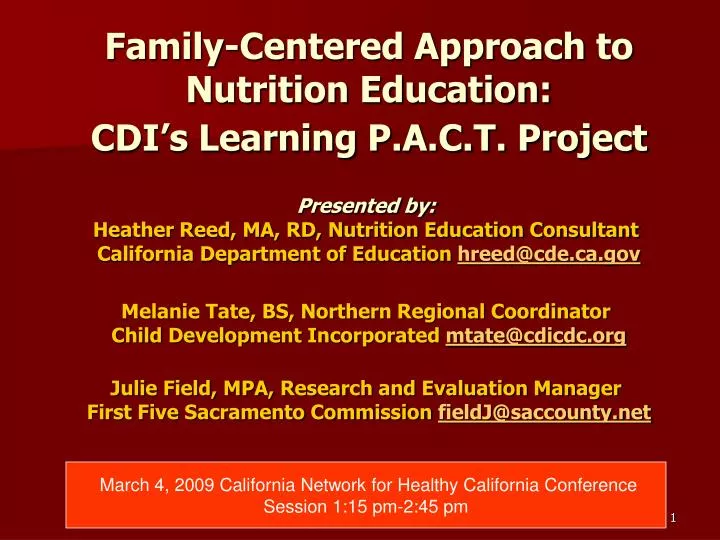 family centered approach to nutrition education cdi s learning p a c t project