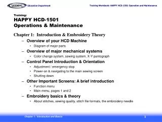 Training: HAPPY HCD-1501 Operations &amp; Maintenance