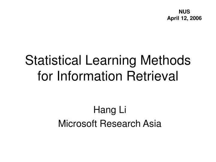 statistical learning methods for information retrieval