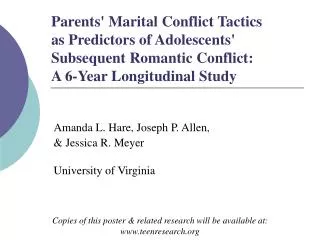 Parents' Marital Conflict Tactics as Predictors of Adolescents' Subsequent Romantic Conflict: A 6-Year Longitudinal S