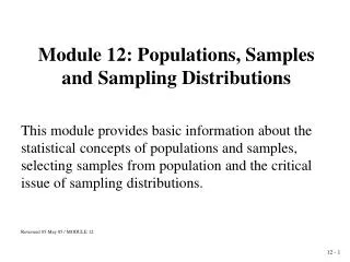 Module 12: Populations, Samples and Sampling Distributions