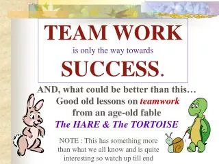 TEAM WORK is only the way towards SUCCESS .