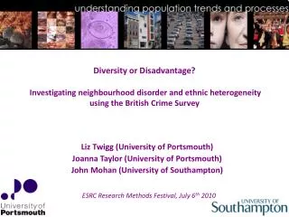 Diversity or Disadvantage? Investigating neighbourhood disorder and ethnic heterogeneity using the British Crime Survey