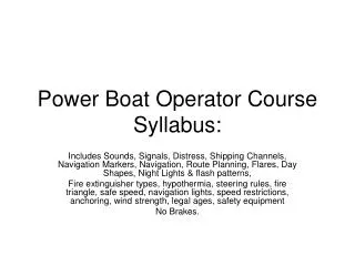 Power Boat Operator Course Syllabus:
