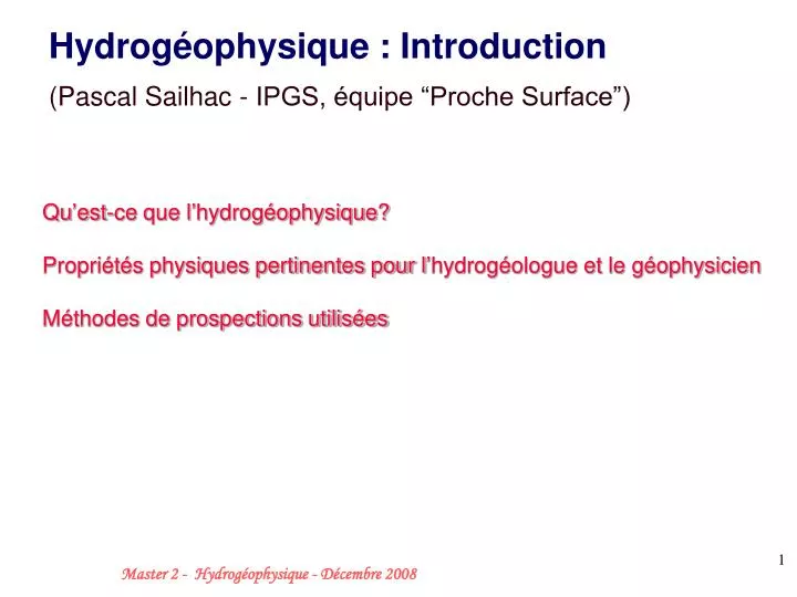 hydrog ophysique introduction pascal sailhac ipgs quipe proche surface