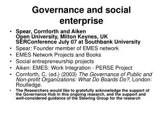 Governance and social enterprise