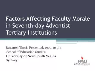 Factors Affecting Faculty Morale in Seventh-day Adventist Tertiary Institutions