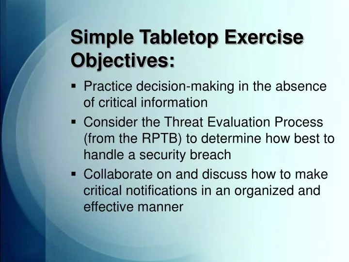 simple tabletop exercise objectives