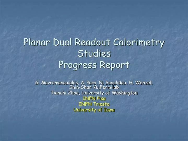 planar dual readout calorimetry studies progress report