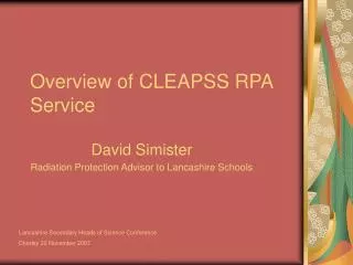 Overview of CLEAPSS RPA Service