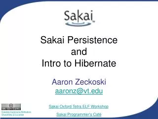 Sakai Persistence and Intro to Hibernate