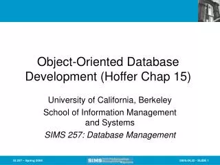 Object-Oriented Database Development (Hoffer Chap 15)
