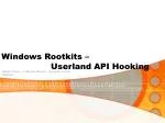 Windows Rootkits – 			Userland API Hooking - slide 1