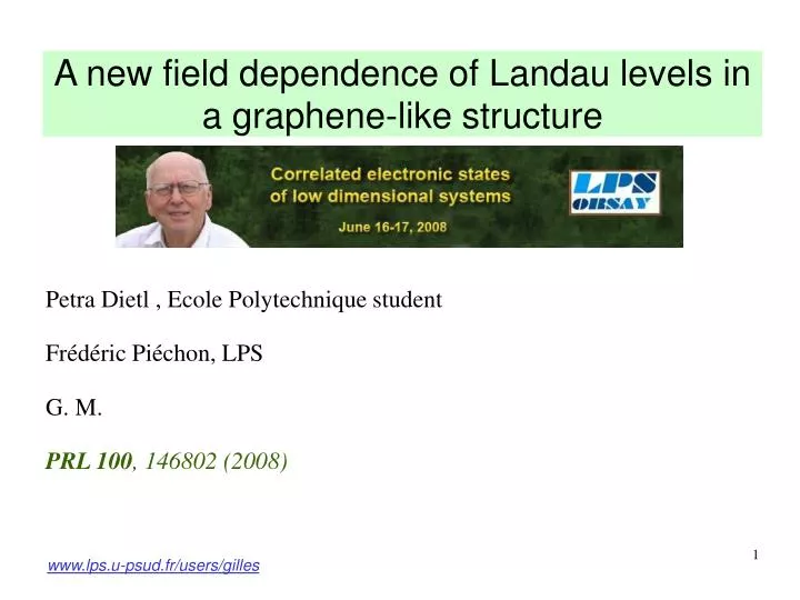 a new field dependence of landau levels in a graphene like structure