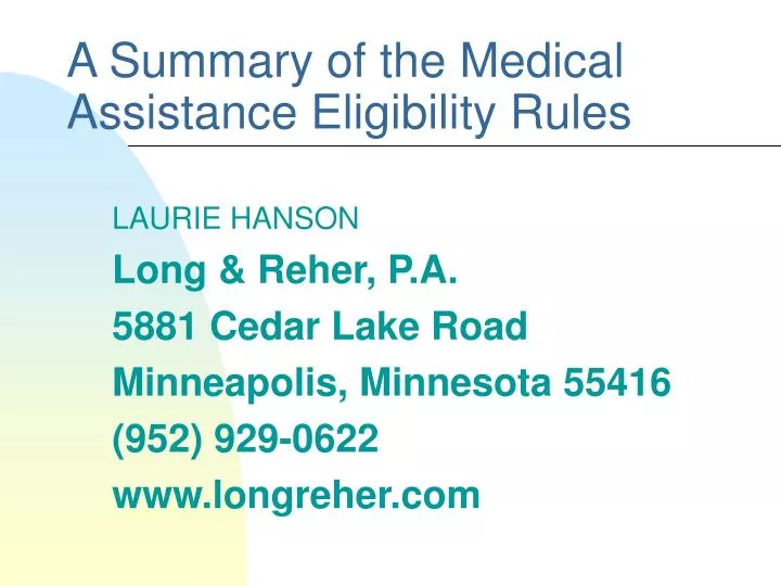 a summary of the medical assistance eligibility rules