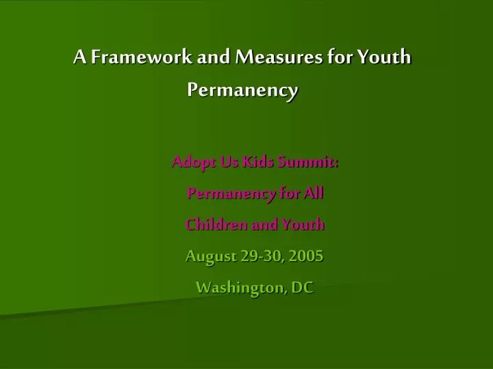 a framework and measures for youth permanency