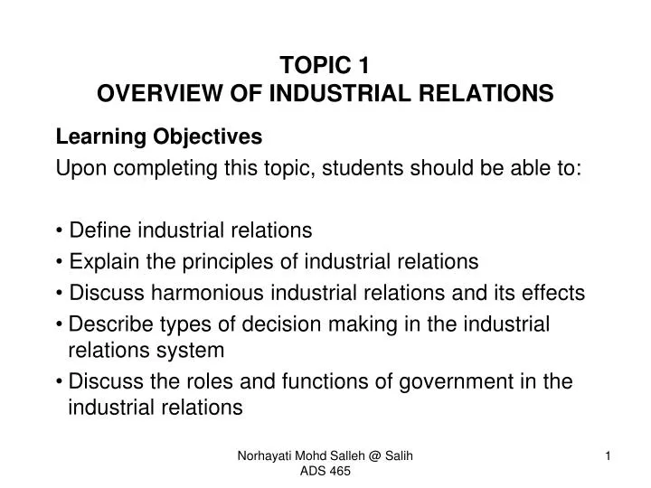 topic 1 overview of industrial relations