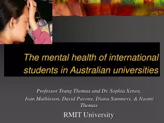 The mental health of international students in Australian universities