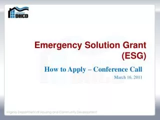 Emergency Solution Grant (ESG)