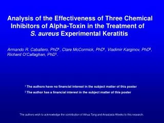 Analysis of the Effectiveness of Three Chemical Inhibitors of Alpha-Toxin in the Treatment of S. aureus