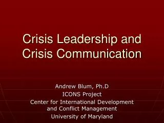 Crisis Leadership and Crisis Communication