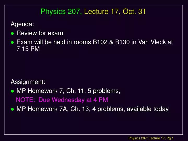 physics 207 lecture 17 oct 31