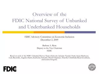 Overview of the FDIC National Survey of Unbanked and Underbanked Households