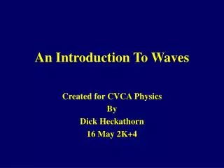 An Introduction To Waves