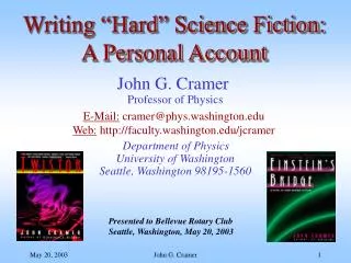 Writing “Hard” Science Fiction: A Personal Account