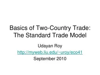 Basics of Two-Country Trade: The Standard Trade Model