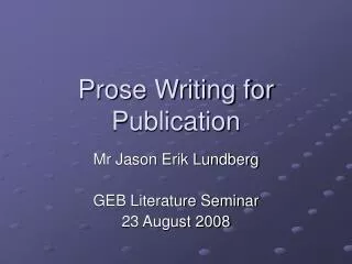 Prose Writing for Publication