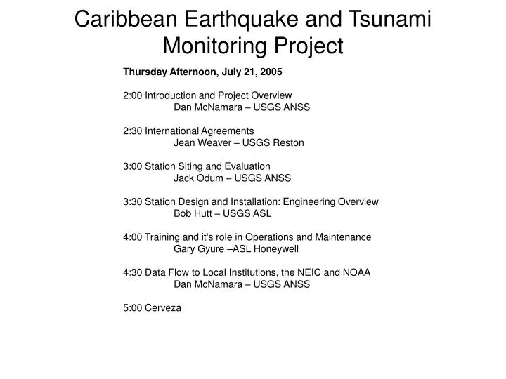 caribbean earthquake and tsunami monitoring project