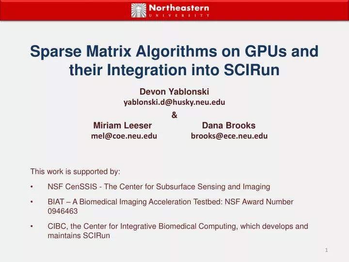 sparse matrix algorithms on gpus and their integration into scirun