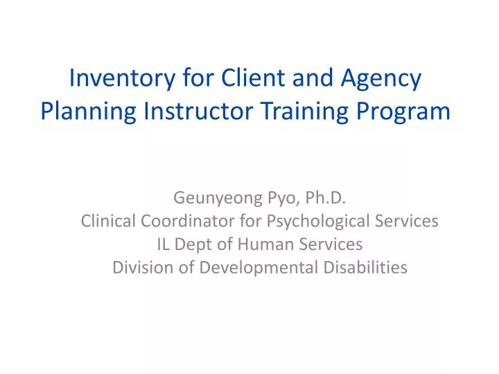 inventory for client and agency planning instructor training program