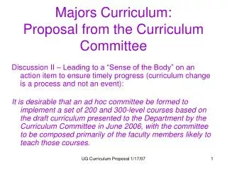 Majors Curriculum: Proposal from the Curriculum Committee