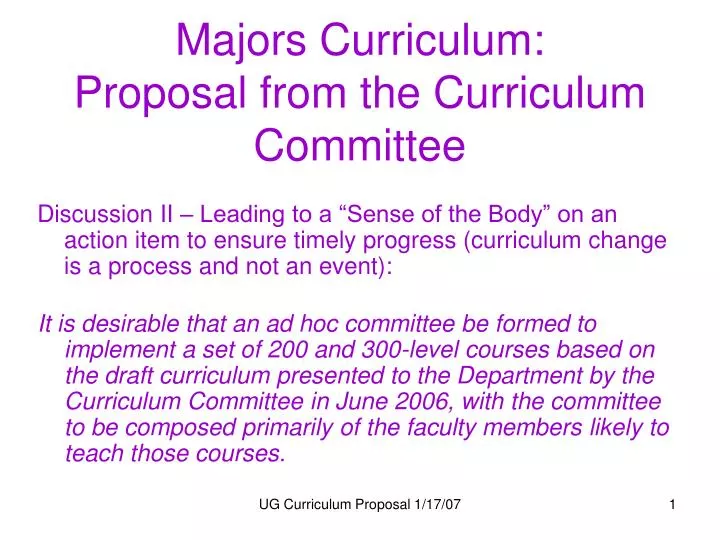 majors curriculum proposal from the curriculum committee