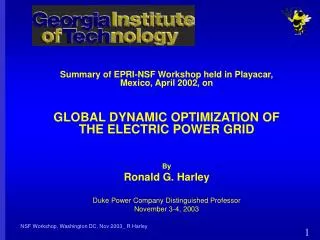 Summary of EPRI-NSF Workshop held in Playacar, Mexico, April 2002, on GLOBAL DYNAMIC OPTIMIZATION OF THE ELECTRIC POWER