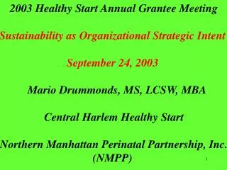 2003 Healthy Start Annual Grantee Meeting Sustainability as Organizational Strategic Intent September 24, 2003 Mario Dr